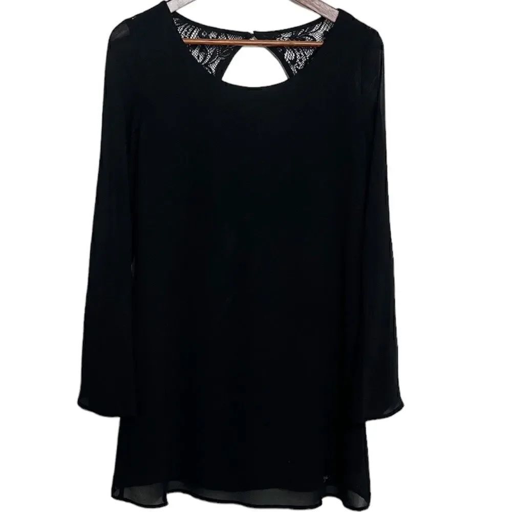 Speechless Long Sleeve Keyhole Mini Dress Black Small